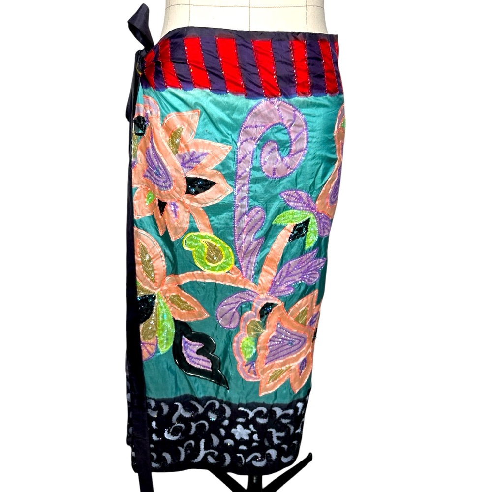 Etro multicolored silk floral wrap skirt medium
